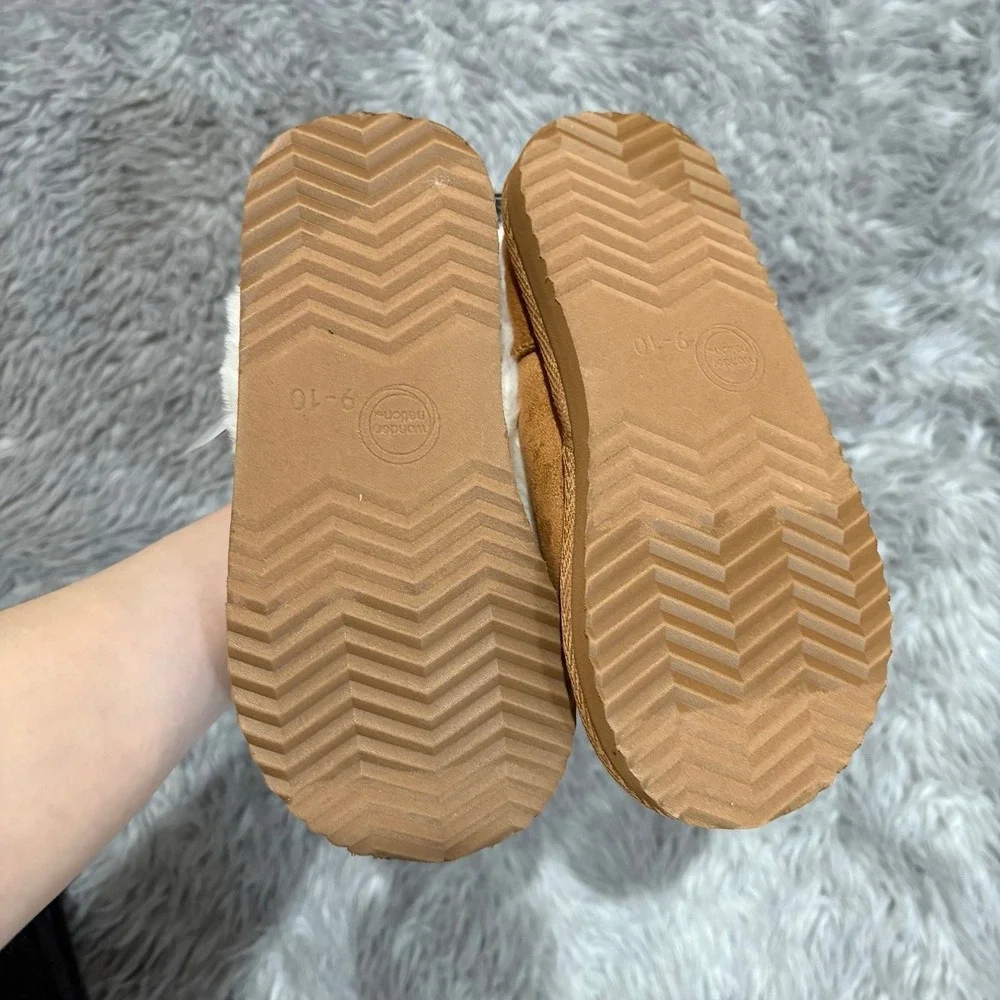 Wonder Nation Toddler Fur Lined Slippers Brown Soft Girls 9-10c NEW